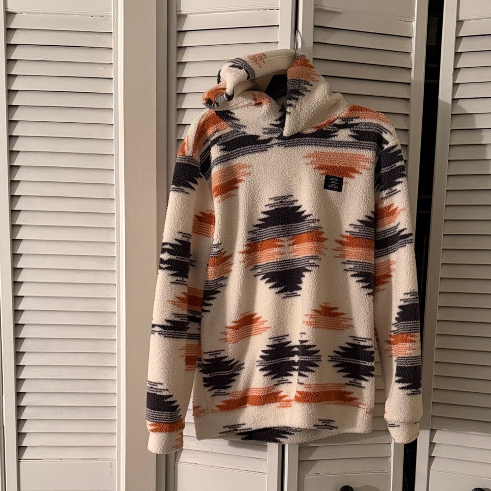 Classic Men's Patterned Hoodie - Cream, Black, and Orange